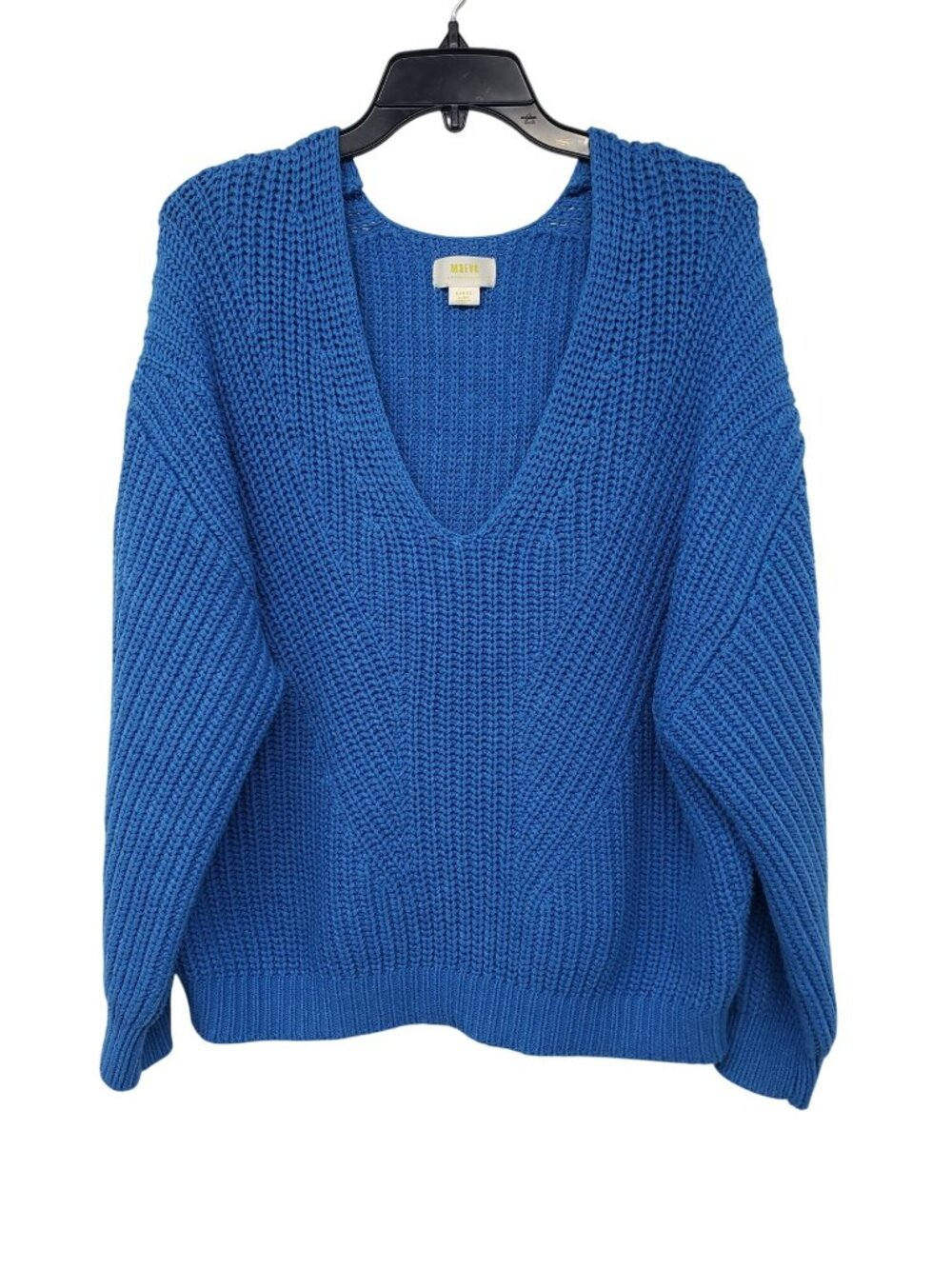 Maeve Anthropologie Blue Chunky Knit V Neck Sweater Oversized Relaxed Cerulean - Picture 2 of 12